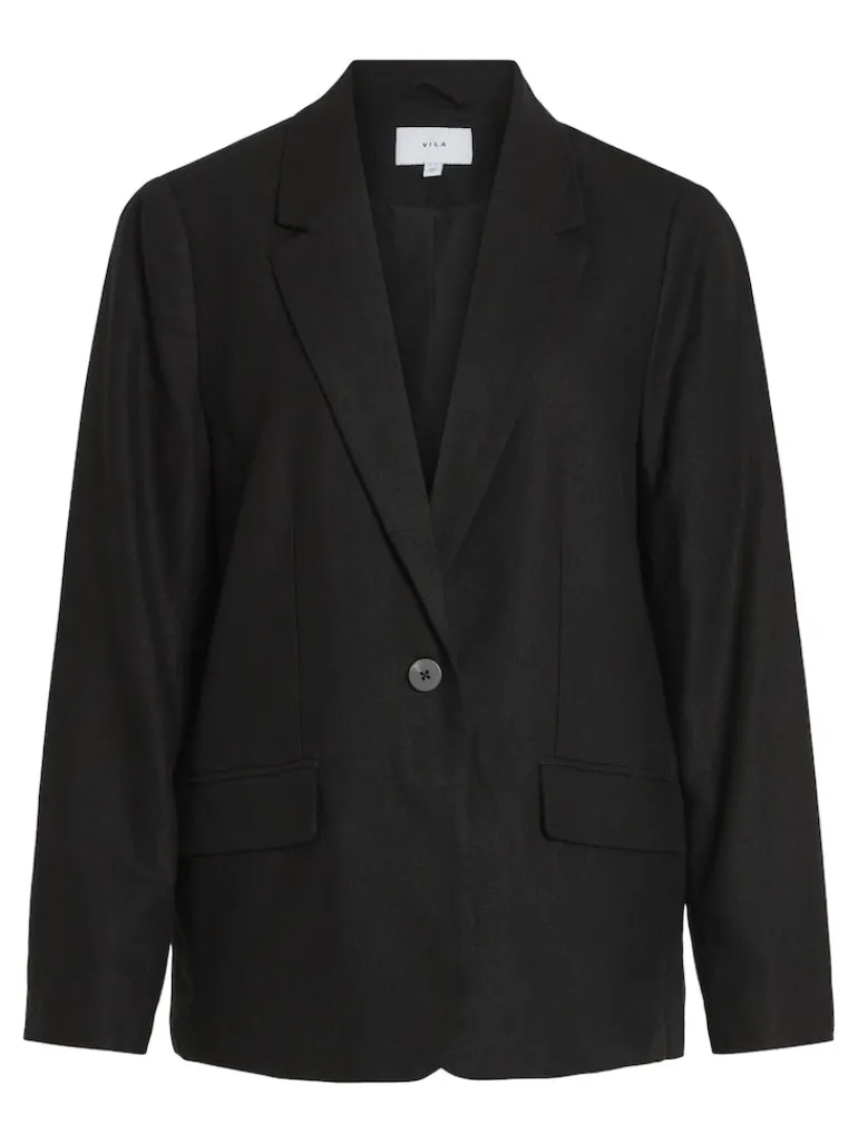 VIJOLANDA L/S LINEN BLEND BLAZER - NOOS black beauty