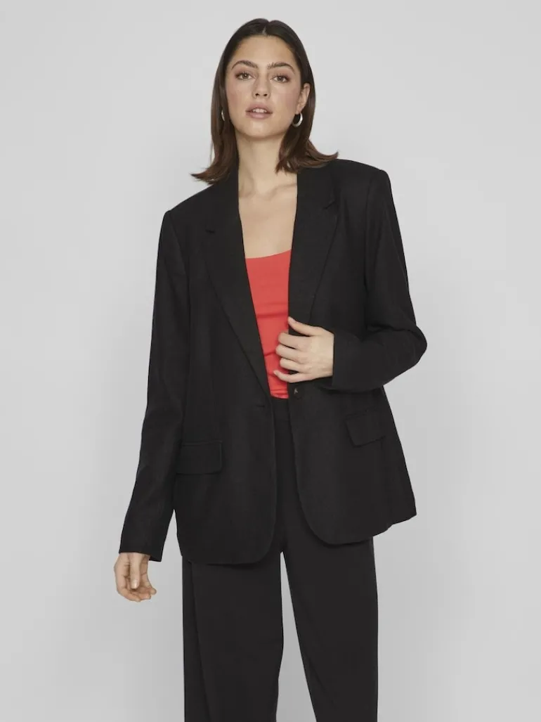 VIJOLANDA L/S LINEN BLEND BLAZER - NOOS black beauty
