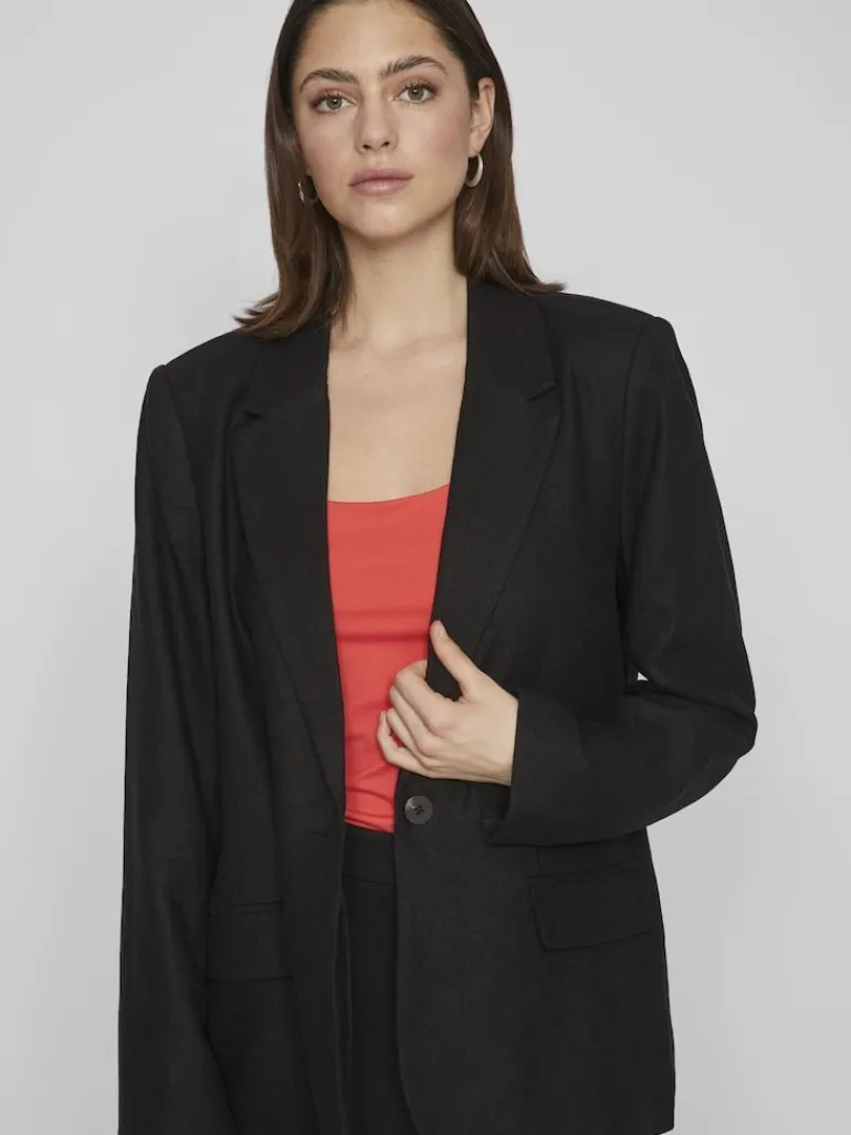 VIJOLANDA L/S LINEN BLEND BLAZER - NOOS black beauty