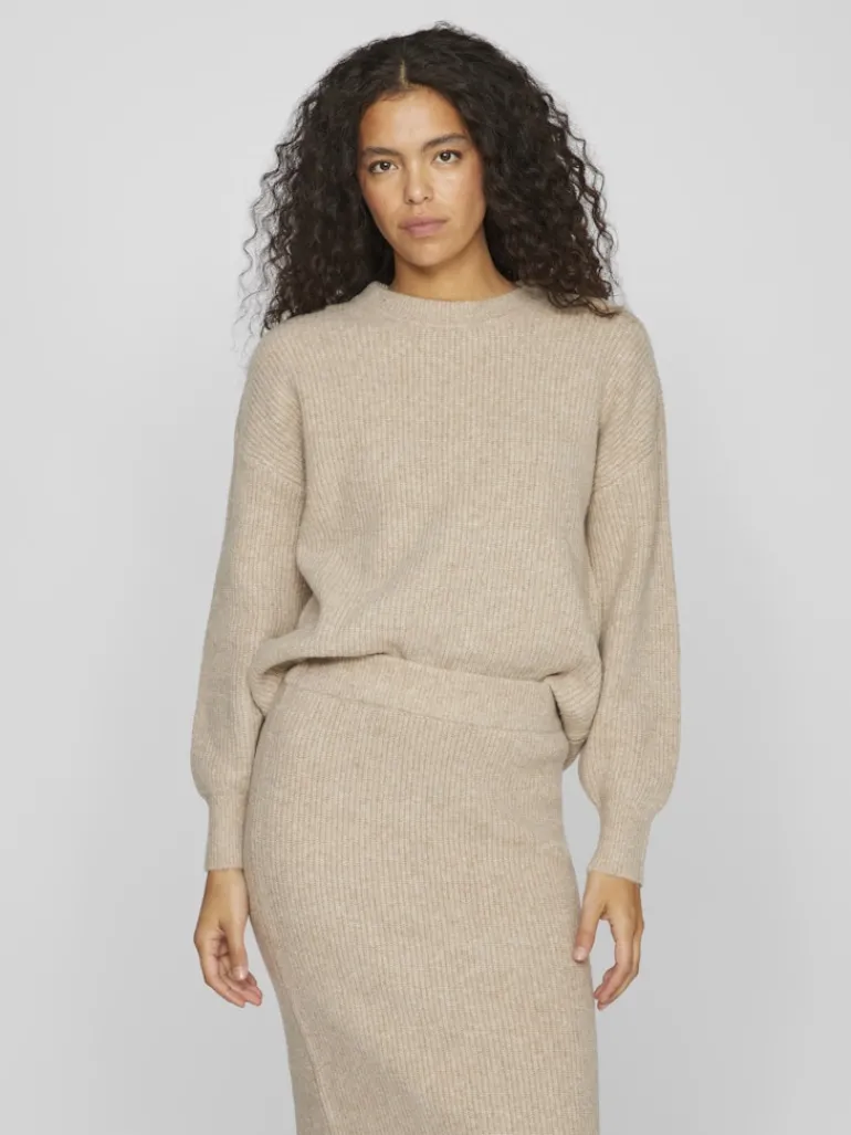 VIKACHEL O-NECK L/S KNIT TOP/R/1 natural melange