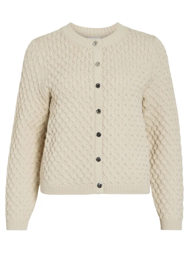VIKALI L/S O-NECK KNIT BUTTON CARDIGAN birch