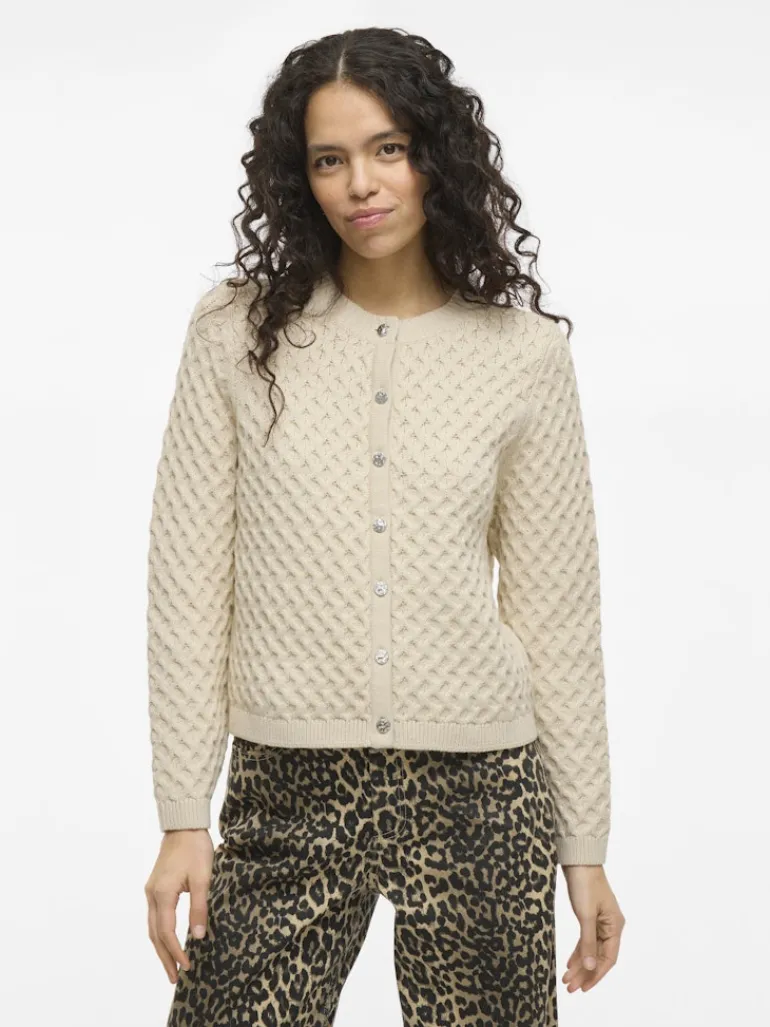 VIKALI L/S O-NECK KNIT BUTTON CARDIGAN birch