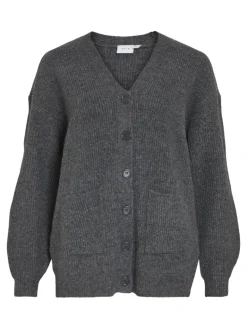 VIKIMMIS V-NECK L/S KNIT CARDIGAN/R dark grey melange