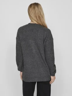 VIKIMMIS V-NECK L/S KNIT CARDIGAN/R dark grey melange