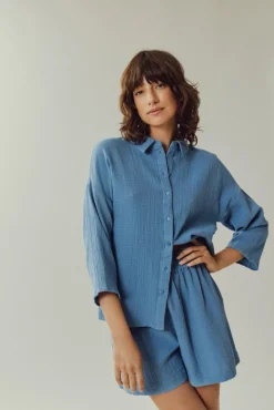 VILANIA BUTTON 3/4 SHIRT - NOOS coronet blue