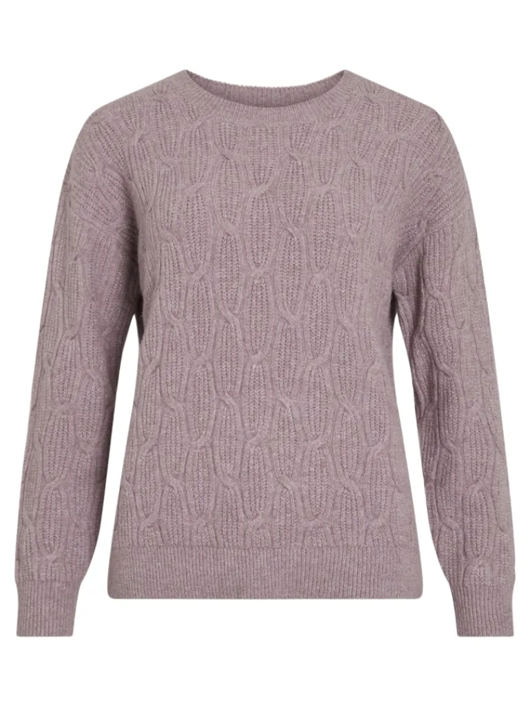 VILASSIA O-NECK L/S CABEL KNIT TOP -NOOS toadstool