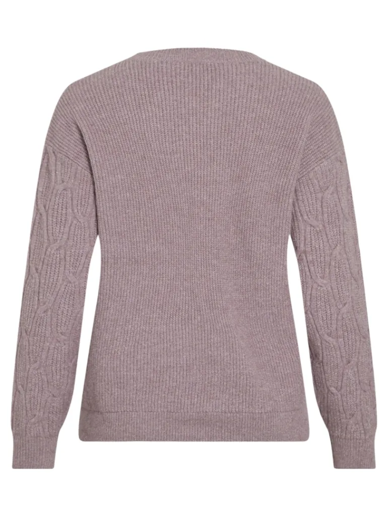 VILASSIA O-NECK L/S CABEL KNIT TOP -NOOS toadstool