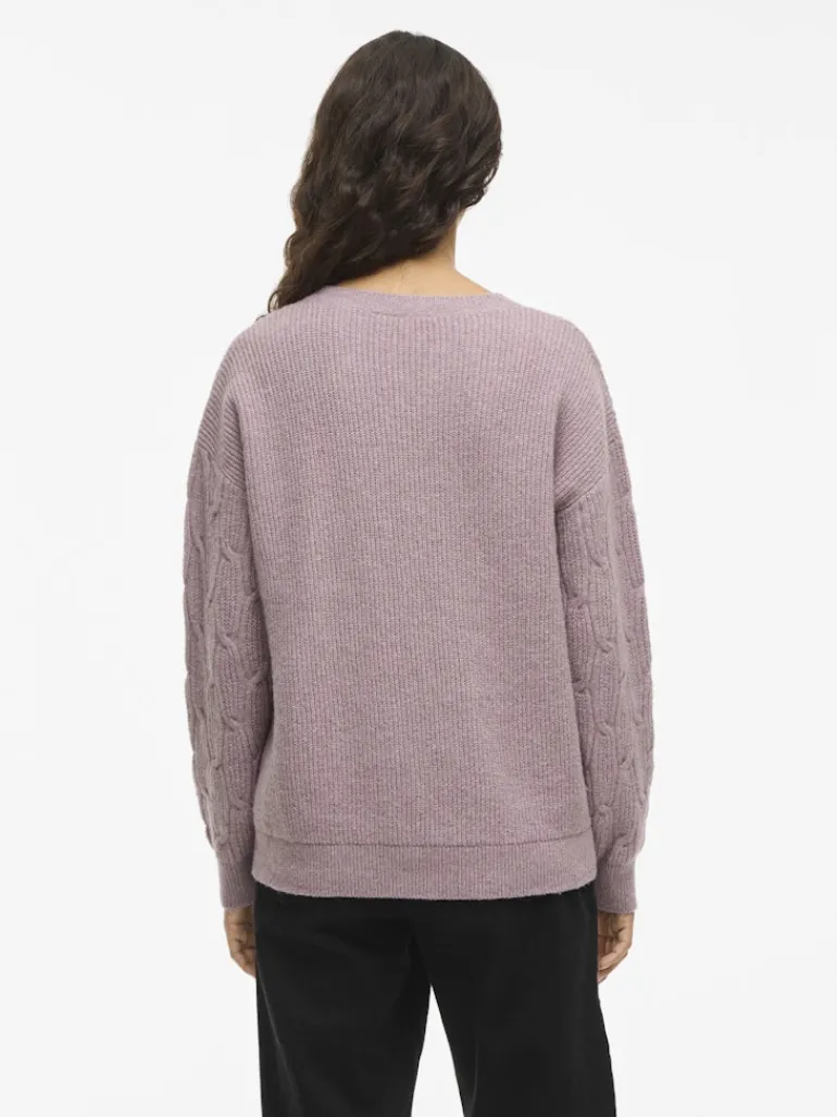 VILASSIA O-NECK L/S CABEL KNIT TOP -NOOS toadstool