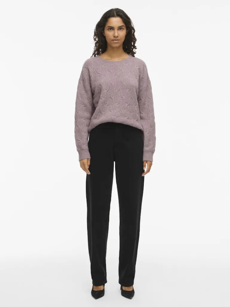 VILASSIA O-NECK L/S CABEL KNIT TOP -NOOS toadstool