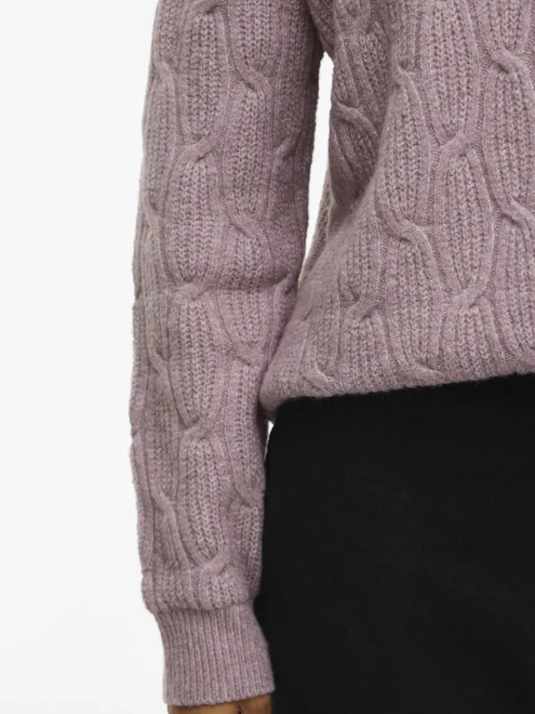 VILASSIA O-NECK L/S CABEL KNIT TOP -NOOS toadstool