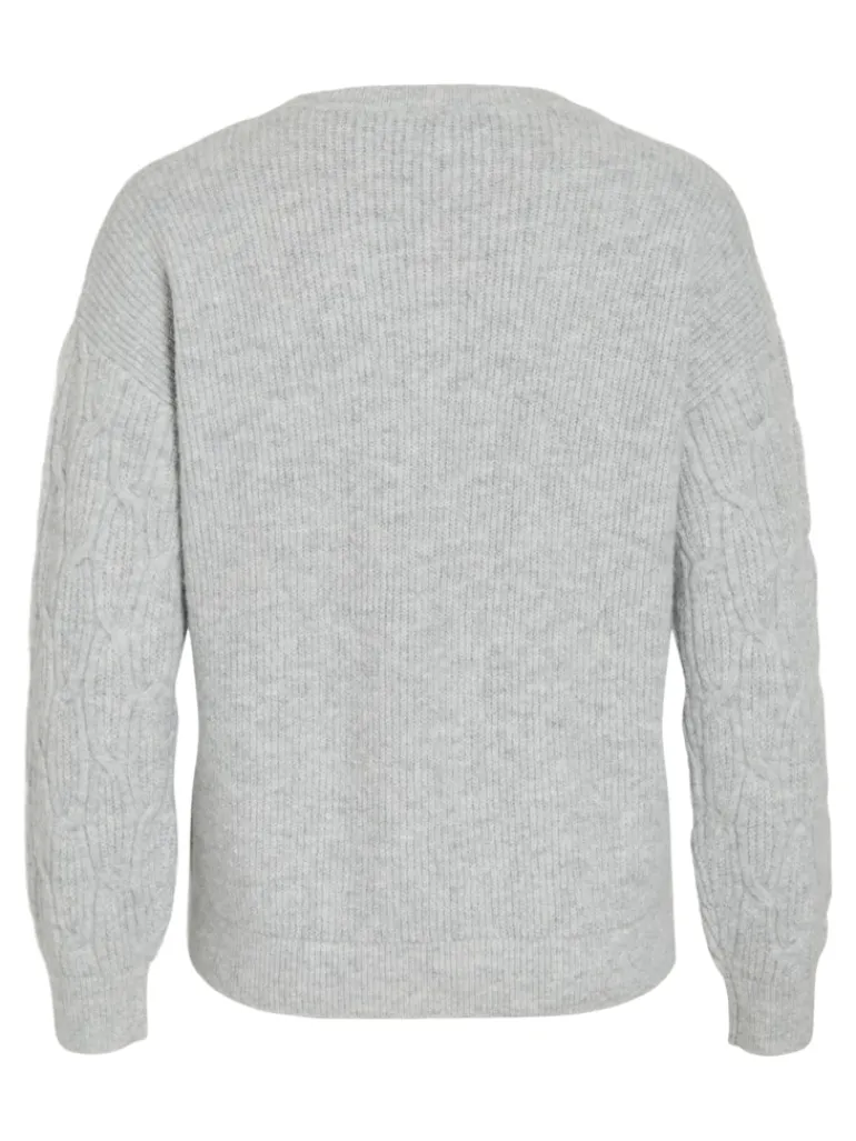 VILASSIA O-NECK L/S CABEL KNIT TOP -NOOS light grey melange