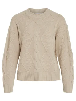 VILOU O-NECK L/S CABLE KNIT TOP - NOOS feather gray