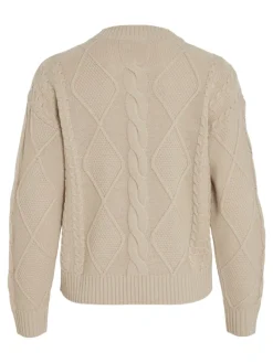 VILOU O-NECK L/S CABLE KNIT TOP - NOOS feather gray