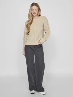 VILOU O-NECK L/S CABLE KNIT TOP - NOOS feather gray