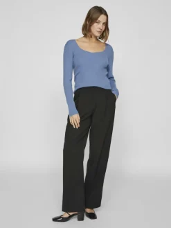 VIMAXINIA L/S SQUARE-NECK KNIT TOP coronet blue