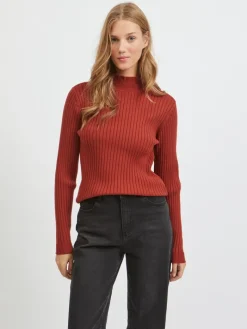 VIOLIVI FUNNELNECK L/S KNIT TOP/SU burnt henna