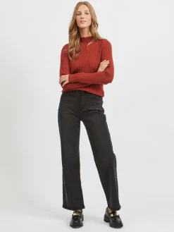 VIOLIVI FUNNELNECK L/S KNIT TOP/SU burnt henna