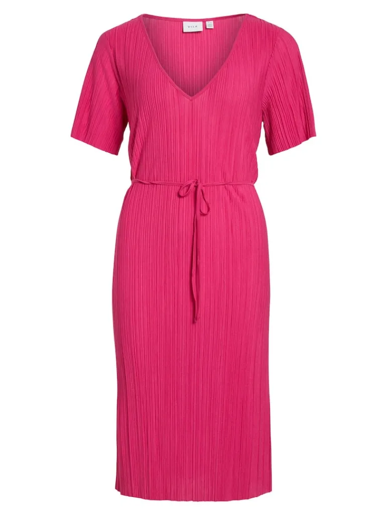 VIPLISA V-NECK S/S DRESS/SU/VOL pink yarrow