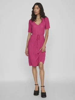 VIPLISA V-NECK S/S DRESS/SU/VOL pink yarrow