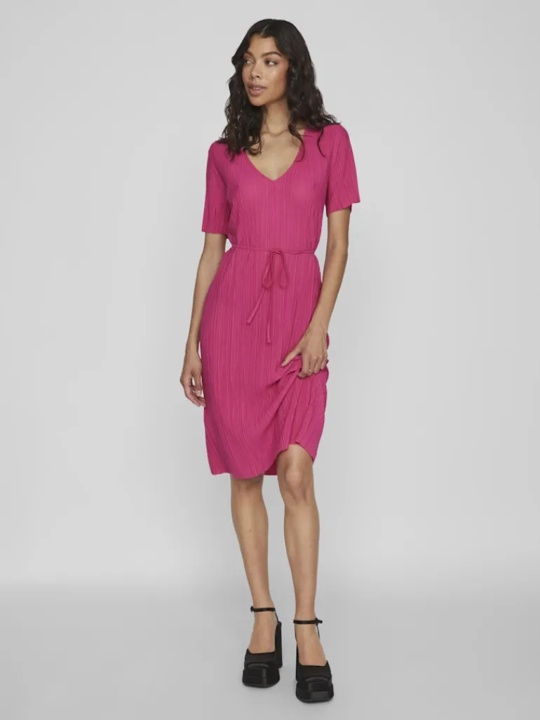 VIPLISA V-NECK S/S DRESS/SU/VOL pink yarrow