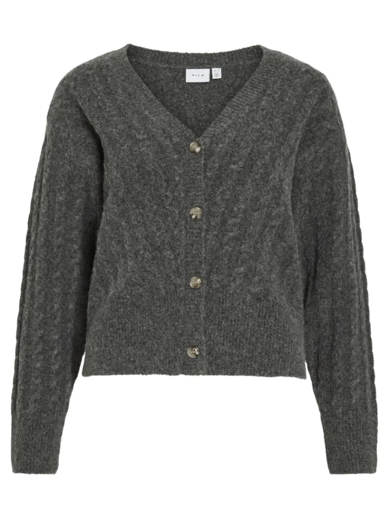 VIRELLI V-NECK L/S CABLE KNIT CARDI/BFS dark grey melange