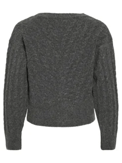 VIRELLI V-NECK L/S CABLE KNIT CARDI/BFS dark grey melange