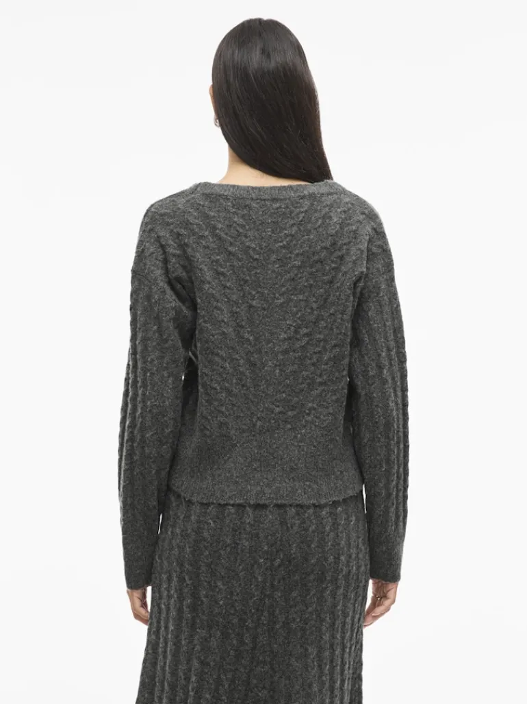 VIRELLI V-NECK L/S CABLE KNIT CARDI/BFS dark grey melange