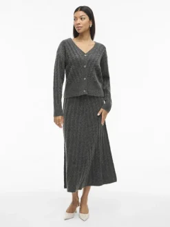 VIRELLI V-NECK L/S CABLE KNIT CARDI/BFS dark grey melange