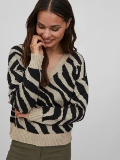 VIRIL FEAMI MIX V-NECK L/S KNIT TOP-NOOS natural melange