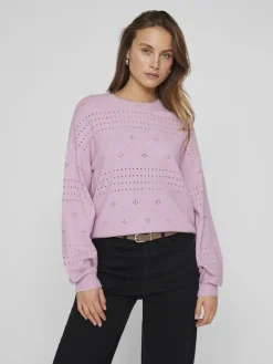 VIRIL L/S O-NECK POINTELLE KNIT TOP-NOOS winsome orchid