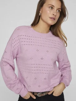 VIRIL L/S O-NECK POINTELLE KNIT TOP-NOOS winsome orchid