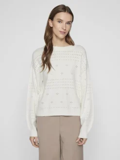 VIRIL L/S O-NECK POINTELLE KNIT TOP-NOOS white alyssum