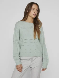 VIRIL L/S O-NECK POINTELLE KNIT TOP-NOOS silt green