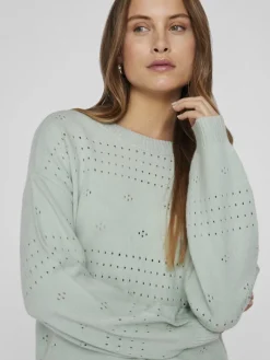 VIRIL L/S O-NECK POINTELLE KNIT TOP-NOOS silt green