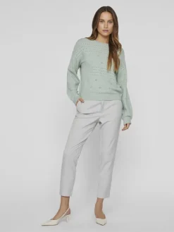 VIRIL L/S O-NECK POINTELLE KNIT TOP-NOOS silt green
