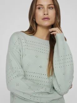 VIRIL L/S O-NECK POINTELLE KNIT TOP-NOOS silt green