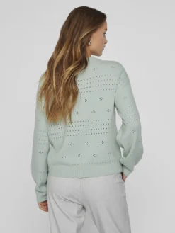 VIRIL L/S O-NECK POINTELLE KNIT TOP-NOOS silt green