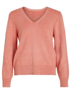 VIRIL MULTI V-NECK L/S KNIT TOP - NOOS misty rose