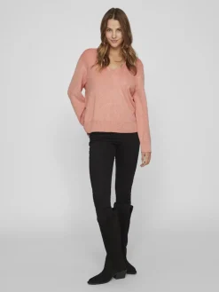 VIRIL MULTI V-NECK L/S KNIT TOP - NOOS misty rose