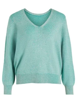 VIRIL MULTI V-NECK L/S KNIT TOP - NOOS green milieu