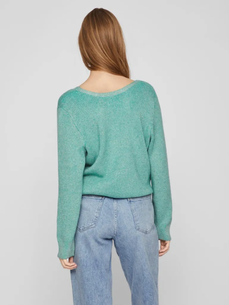VIRIL MULTI V-NECK L/S KNIT TOP - NOOS green milieu