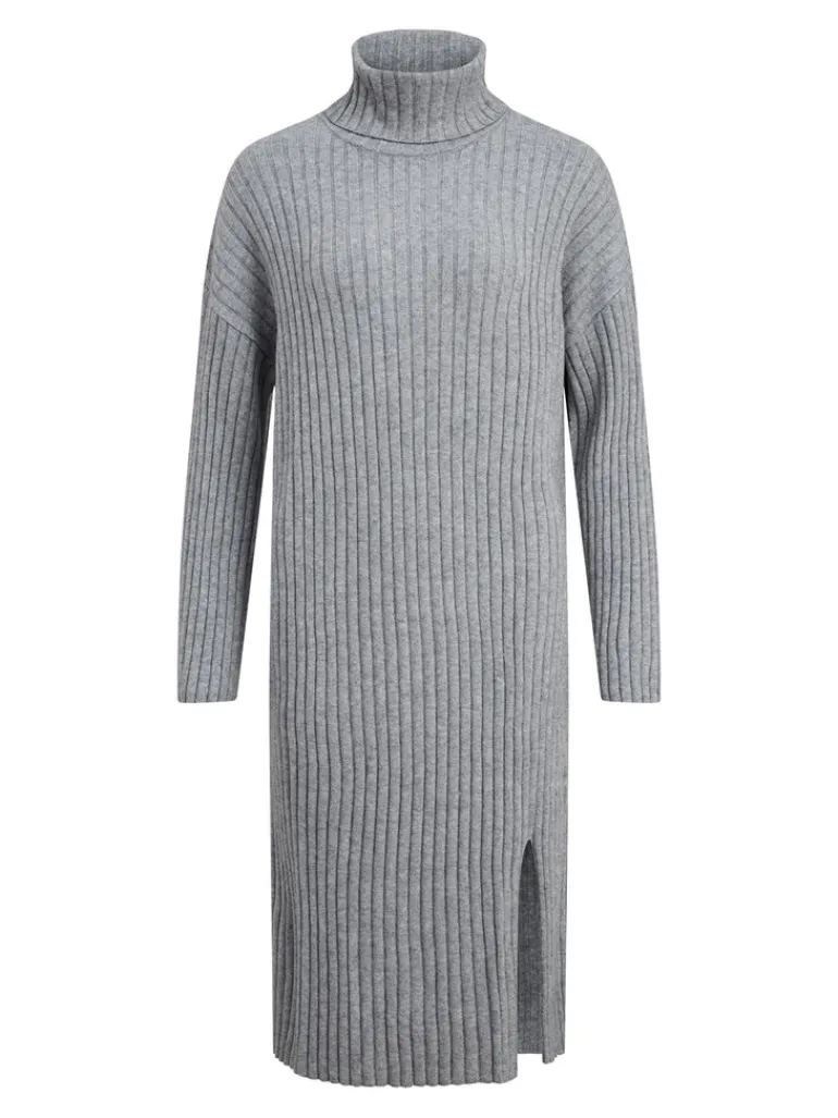 VIRIL ROLLNECK L/S SLIT KNIT DRESS/L medium grey melange