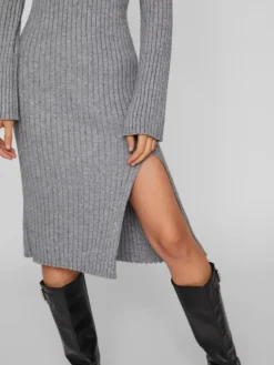 VIRIL ROLLNECK L/S SLIT KNIT DRESS/L medium grey melange