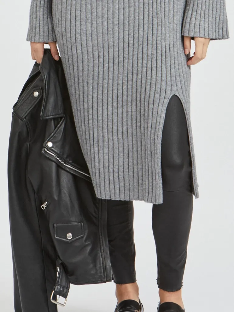 VIRIL ROLLNECK L/S SLIT KNIT DRESS/L medium grey melange