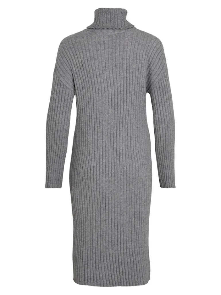 VIRIL ROLLNECK L/S SLIT KNIT DRESS/L medium grey melange