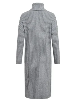 VIRIL ROLLNECK L/S SLIT KNIT DRESS/L medium grey melange