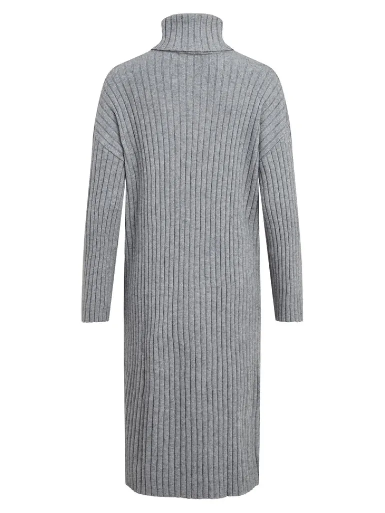 VIRIL ROLLNECK L/S SLIT KNIT DRESS/L medium grey melange
