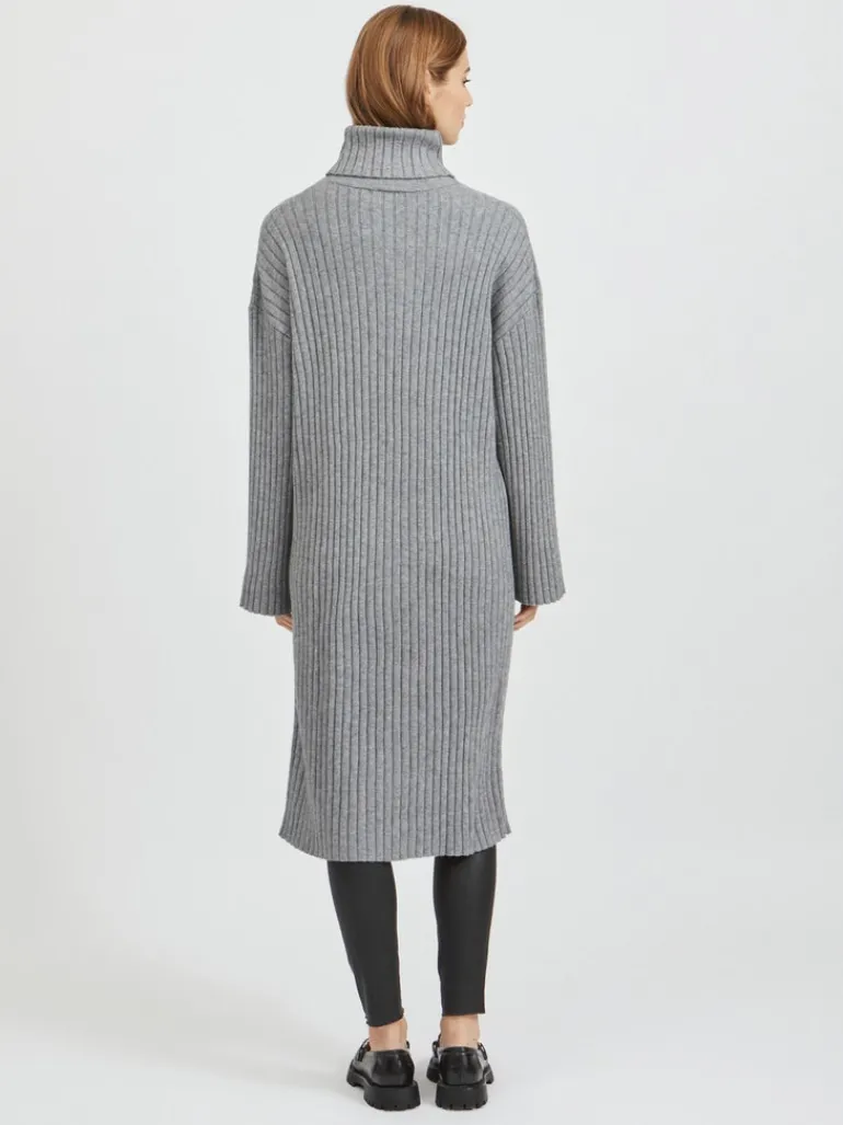 VIRIL ROLLNECK L/S SLIT KNIT DRESS/L medium grey melange