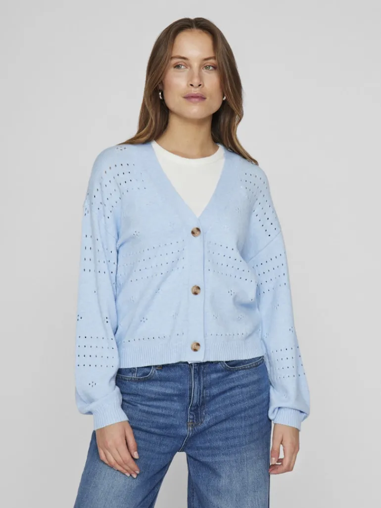 VIRIL V-NECK L/S KNIT CARDIGAN - NOOS kentucky blue