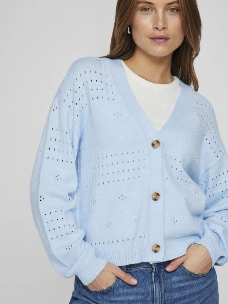 VIRIL V-NECK L/S KNIT CARDIGAN - NOOS kentucky blue
